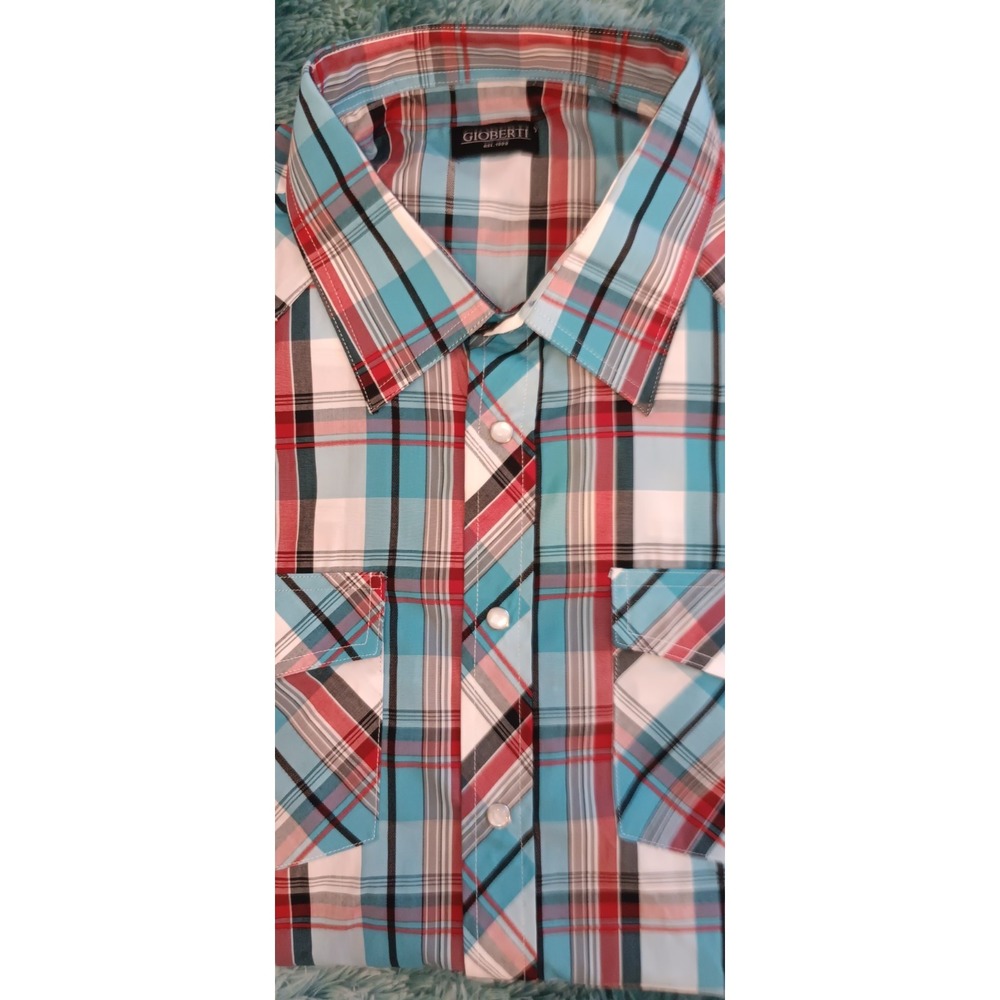 mens western shirt NWT XXL blue Plaid Pearl Snaps long sleeve rodeo y2k cowboy